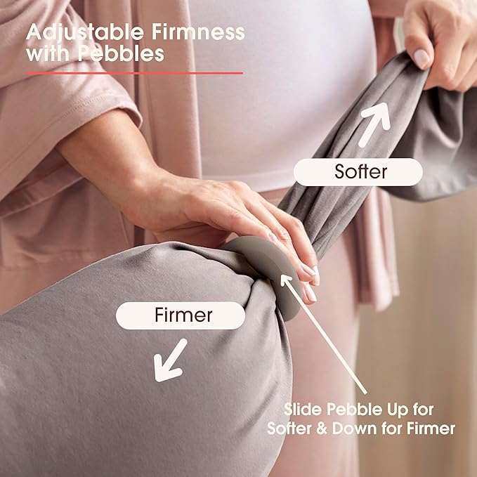 bbhugme Adjustable Pregnancy Pillow – Full Body Support for Side Sleeping - Adjustable Firmness and Shape - Supports Back, Legs, Belly, HIPS for Pregnant Women - Removable Cover - Stone