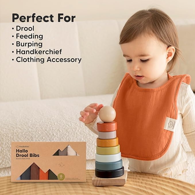8-Pack Baby Bibs for Boys, Girls - Pullover Bibs for Drooling Teething Baby Girl & Boy Toddler, Newborn, Soft & Absorbent, Cute Colors, Large Torso Coverage Keep Infant Clean & Dry (Brick)