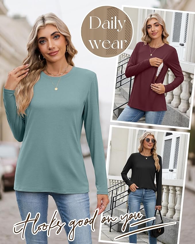 4 Pack Women's Nursing Breastfeeding Tops, Long Sleeve Maternity Shirts Loose Fit Hidden Zipper Pregnancy Clothes