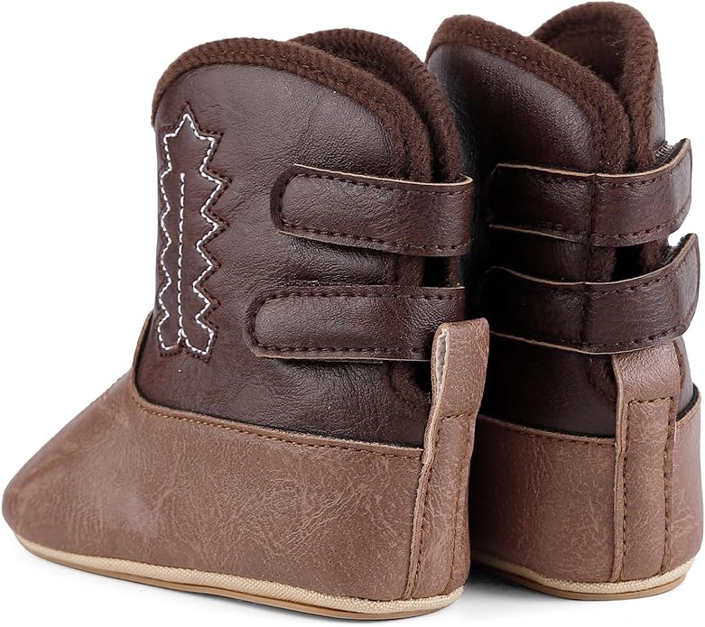 MK MATT KEELY Leather Western Boots Cowboy Bootie Soft Sole Non-Slip Crib Shoes for Baby Infant Toddler Girls Boys Newborn