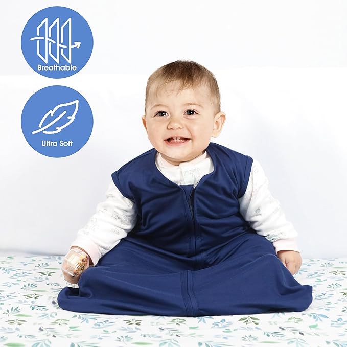 Baby Sleep Sack 6-12 Months Baby Wearable Blanket 100% Rayon Cotton 2-Way Zipper Toddler Sleeping Sack，Comfy Soft Lightweight TOG 0.3(Cyan)