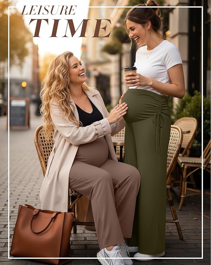 Neer 3 Pack Women's Maternity Pants Over The Belly Loose Pregnancy Pants Stretchy Lounge Wide Leg Trousers with Pockets