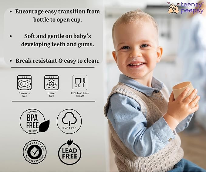 2 Pack Tiny Cup for 4+ Months | Silicone Baby Cups 6-12 Months, Infant Training Open Cup for Baby Led Weaning Supplies, 2oz (Lilac Blush)