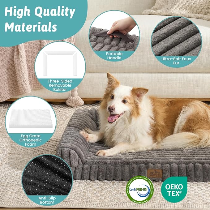 Cute Dog Bed for Extra Large Dogs, Faux Rabbit Fur Orthopedic Foam Dog Bed - Image 7