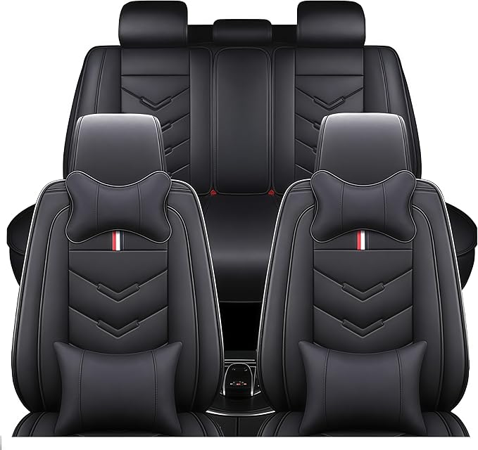 Leather Car Seat Covers Fit for LR Defender 2020-2025, 5 Seater Waterproof and Wear-Resistant Seat Cover Interior Accessories(Full Set with Pillow,Black)