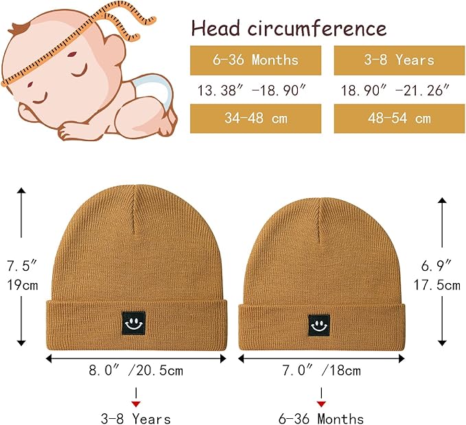 Baby Beanie Knit Ski Hat with Cute Face for Girls Boys 0-7 Years