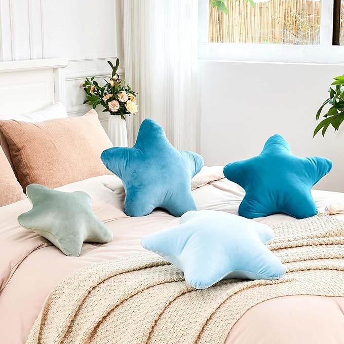 Teal Star Throw Pillow, Cute Star Pillow Room Decor, Soft 19.6" Star Shaped Decorative Throw Pillow for Bedroom, Star Plush Floor Cushions Pillows