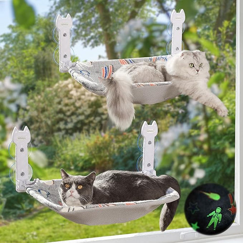 2 Pack Cat Window Perch, Glow in The Dark Foldable Cat Hammock by HiPetpy