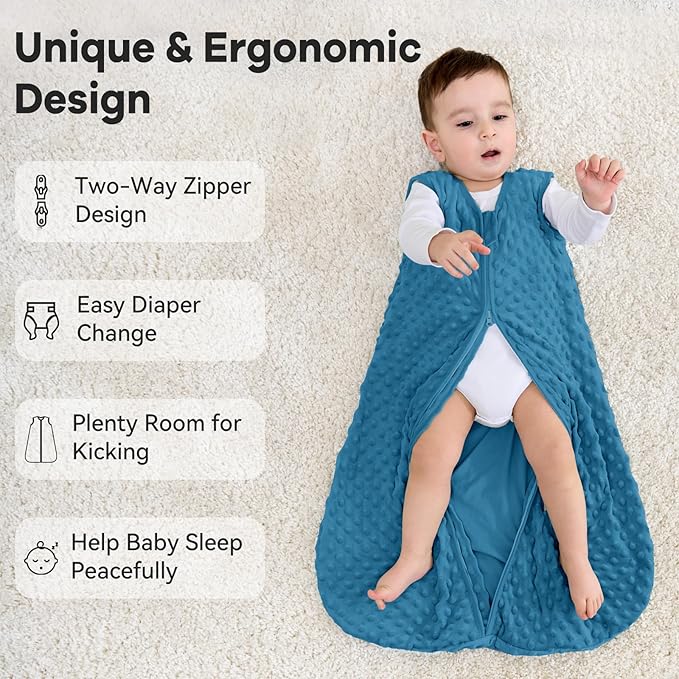 Fleece Baby Sleep Sack 0-6 Months with Plush Dots 1.5 Tog Baby Wearable Blanket with 2-Way Zipper Warm Sleeping Sack for Toddler Infant Newborn - Small, Sky Blue