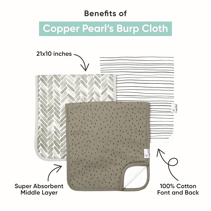 Copper Pearl Premium Baby Burp Cloths - 3-Pack Large Cotton Burp Cloths, Extra Soft Spit Up Rags with 3 Absorbent Layers, Perfect for Baby Boy Gifts (21" x 10" Size, Wild Set)