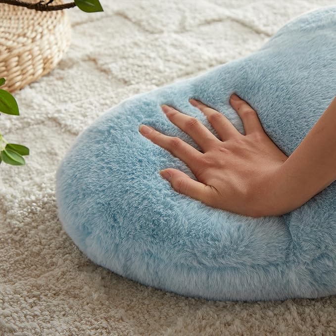 EastTree Heart Pillows, Light Blue Heart Shaped Pillows, Love Throw Pillows Gifts, Ultra Soft Faux Rabbit Fur Small Cute Pillows, Women Girls Kid Room Decor 10x13 Inch