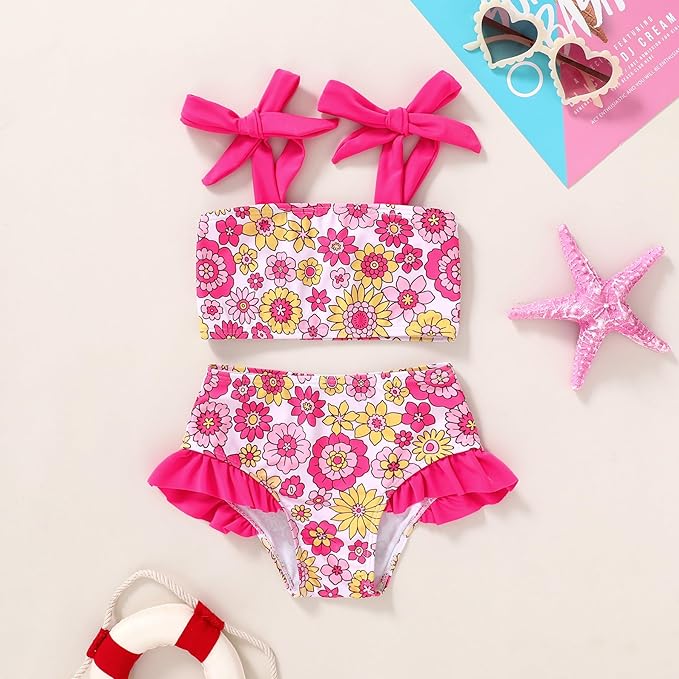 YOUNGER TREE Toddler Girls Two Pieces Swimsuit Color Block Stripe Swimwear Summer Beach Bathing Suit 18M-5T