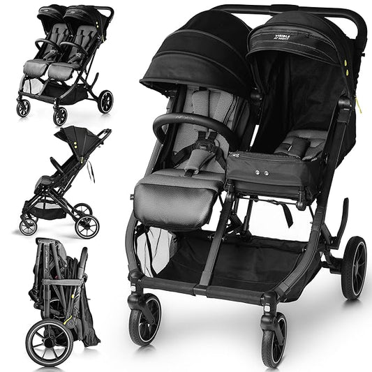 BabyCruiser Double Stroller Newborn and Toddler – Compact Side by Side Twin Stroller, Lightweight, Easy Maneuverability, Fits Standard Doors, Adjustable Settings from Birth up to 48.5 lbs per seat