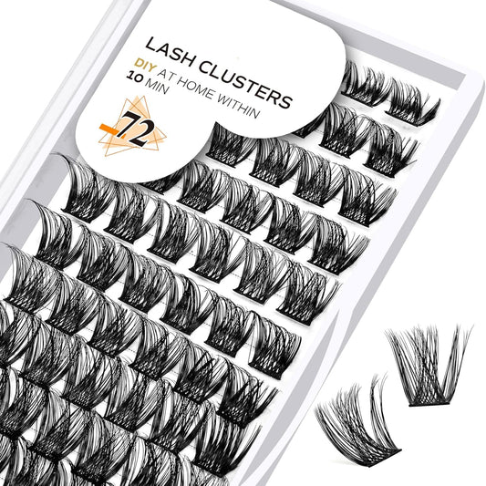 Lash Clusters B05 D Curl 16 mm DIY Eyelash Extensions 72 Clusters Lashes C D Curl B&Qaugen Fluffy Individual Lashes Eyelash Clusters Extensions Individual Lashes Cluster DIY at Home (B05,16 mm)