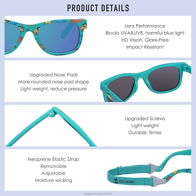 COCOSAND Flexible Baby Sunglasses with Strap Polarized UV Protection for Toddler Infant Newborn Boy Girl Age 0-24 Months