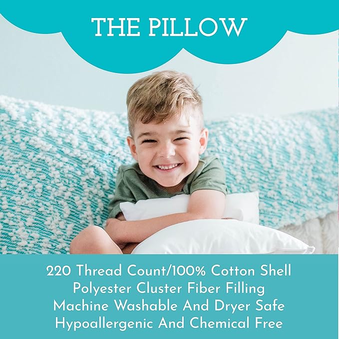 Little Sleepy Head Toddler Pillow with Pillowcase 13x18 - Kids Pillow for Sleeping - Better Neck Support Ergonomic Pillow and Toddler Pillowcase - Best Pillows for Kids (Dinosaurs White)