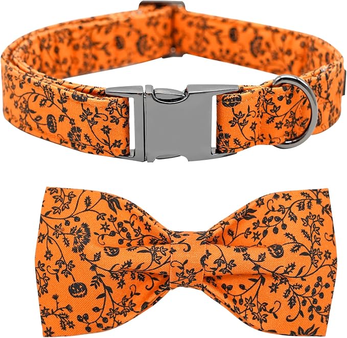 Halloween Dog Collar, Pet Collars Dog Bow Pumpkin Cute Cotton Dogs Collar Girl by BoboRainbow