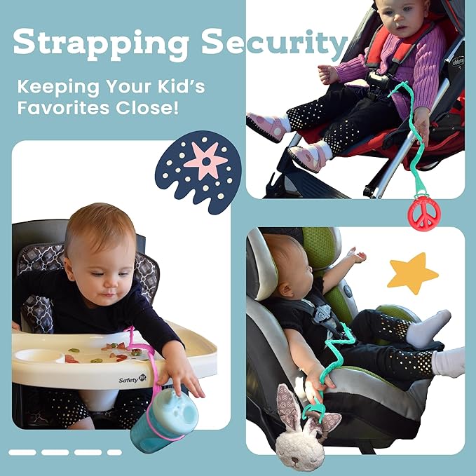 Brilli Baby Cup Catcher Patented Safety Tether Strap, Attach Sippy Cups, Bottles, Pacifiers & More to Stroller, High Chair, Car Seat, Made in USA, Food Grade, Dishwasher Safe (Pink & Pink)