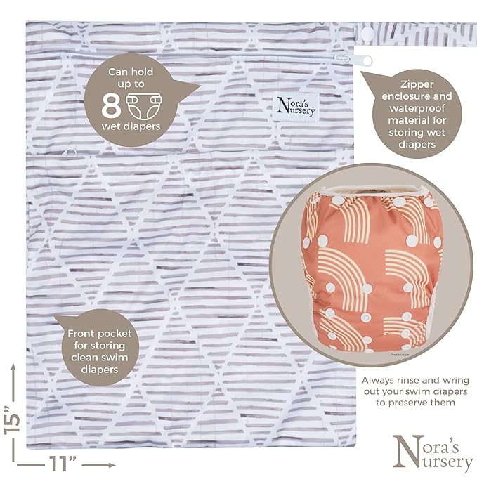 Nora's Nursery Reusable Swim Diapers and Wet Bag - One Size Fully Adjustable - Tropical 3 Pack with Wet Bag