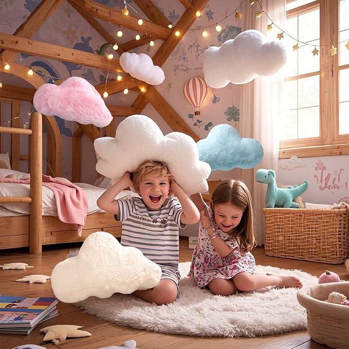 YRXRUS Cloud Pillows, Gray Cloud Shaped Pillow, Decorative Throw Pillow Gifts, Cute Plush Room Decor, Fluffy Faux Rabbit Fur 9.5"x16" Pillows for Living Bedroom Kids Room