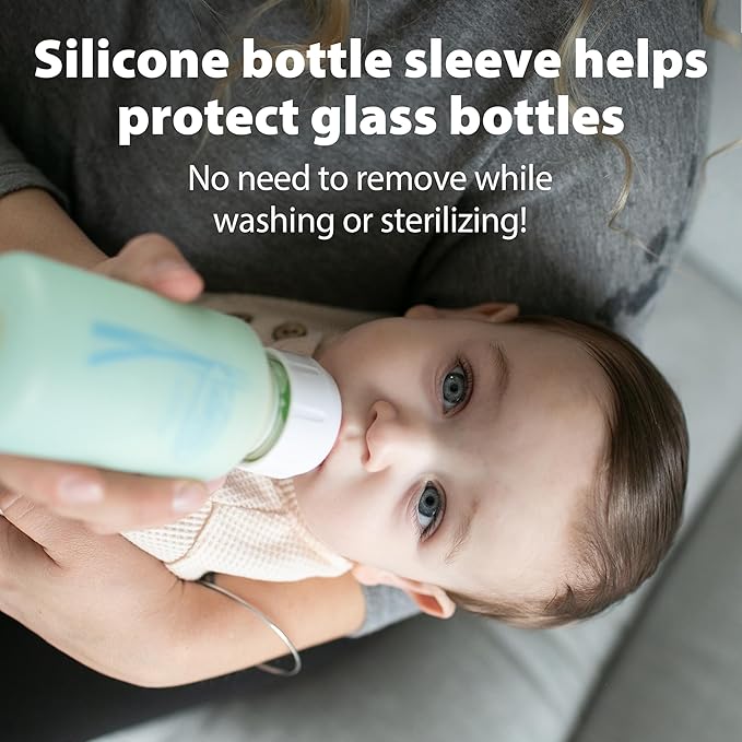 Dr. Brown's Anti-Colic Options+ Narrow Glass Baby Bottle with Level 1 Slow Flow Nipple, BPA-Free, 8 oz/250 mL, 4-Pack