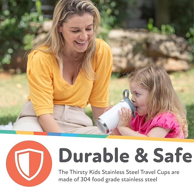 Nuby Thirsty Kids No Spill Flip-It Reflex Stainless Steel Travel Cup or Water Bottle - 10 Oz - 18+ Months - Pink - Back to School Essentials