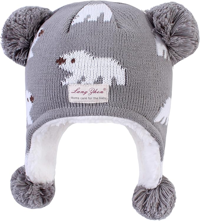 LANGZHEN Toddler Kids Infant Winter Hat,Earflap Knit Warm Cap Fleece Lined Beanie for Baby Boys Girls