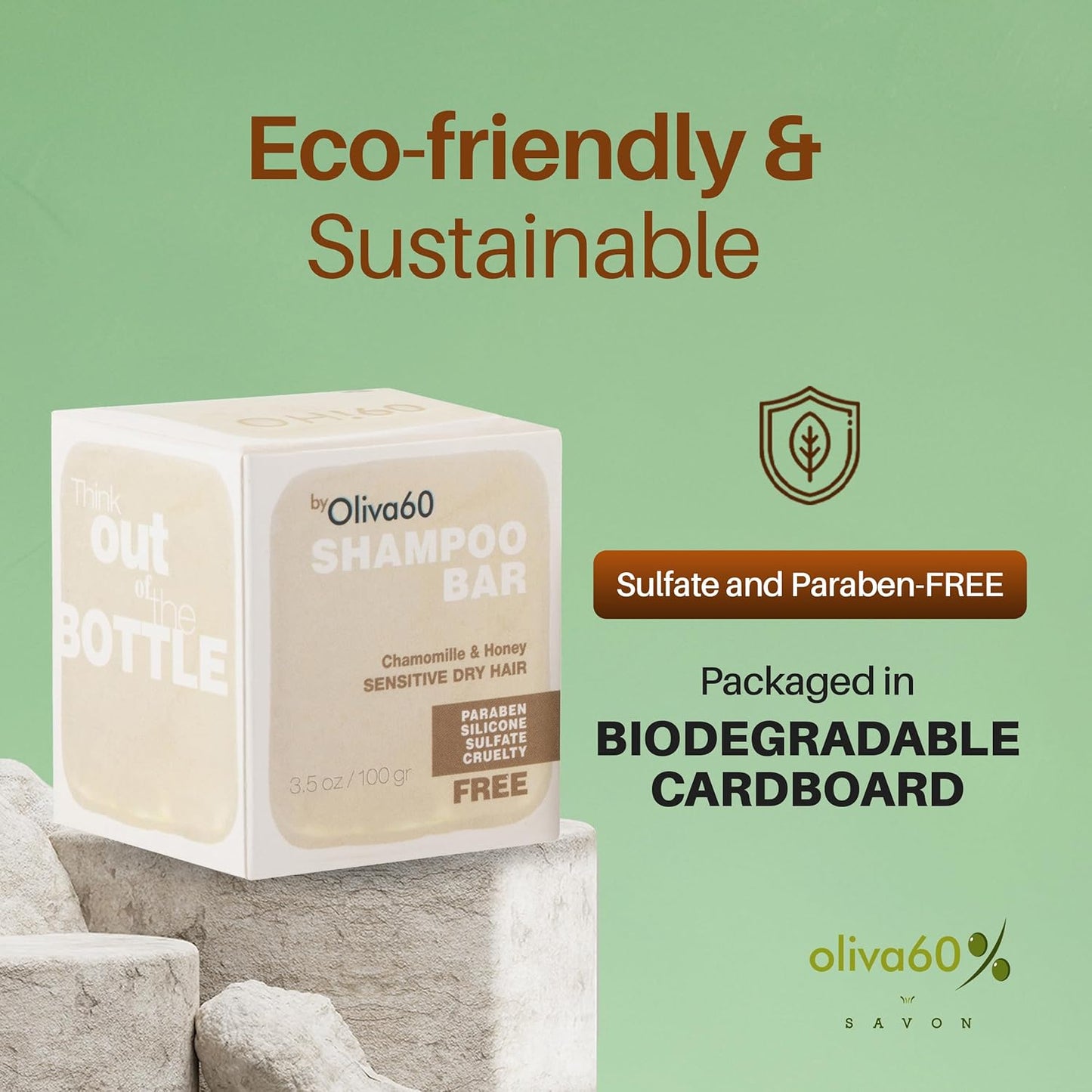 Shampoo Bar Chamomile Honey - Gentle & Non-Irritating | Hair Care- Moisturizes & Hydrates Dry Hair | Organic Shampoo wirh Olive, Argan, Macadamia Oil | Sulfate & Paraben Free | OLIVA 60