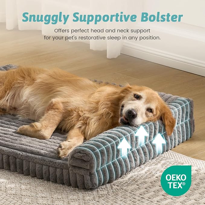 Cute Dog Bed for Extra Large Dogs, Faux Rabbit Fur Orthopedic Foam Dog Bed - Image 6