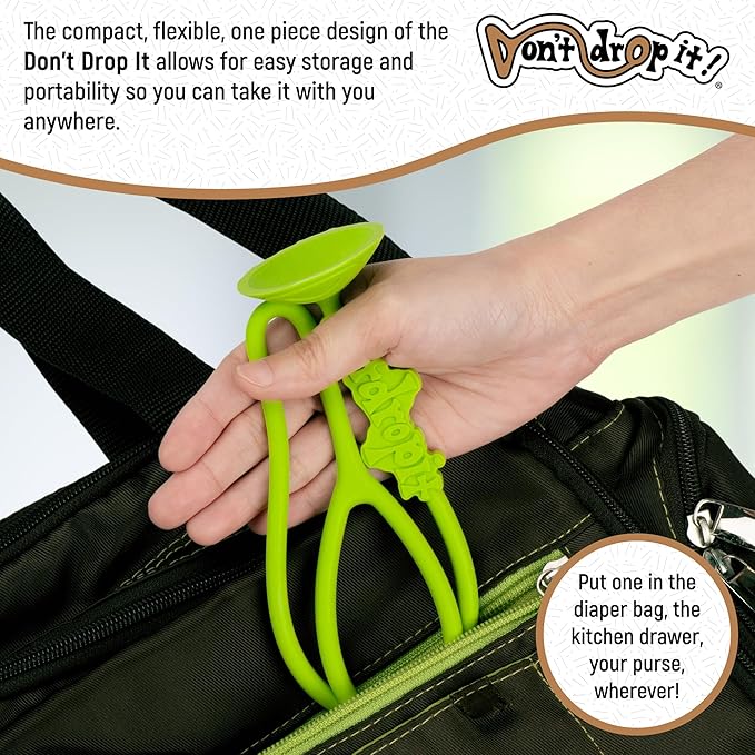 Don't Drop It ® Silicone Suction Cup Strap Tether - Keep Cups, Bottles, Toys, and More from Hitting The Floor - Easily Attaches to Smooth Sufaces on High Chairs, Tables, Bouncers, Walker Trays, etc.