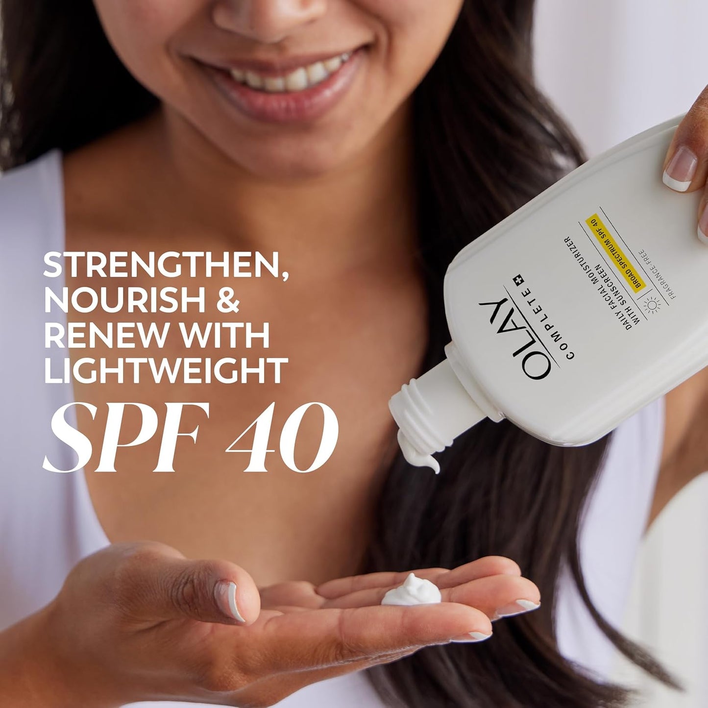 Olay Complete+ Face Moisturizer with Sunscreen SPF 40, For Sensitive Skin, Broad Spectrum Sun Protection, Fragrence-Free - No White Cast on All Tones, Nourishes Moisture Barrier - Ceramides, 6 Oz