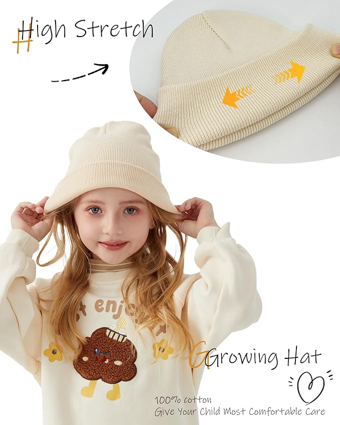 ROYBENS 100% Cotton Baby Beanie Cute Toddler Winter Hat Boys Girls Kids Soft Warm Knit Cuffed Caps Beanies for 0-8 Years