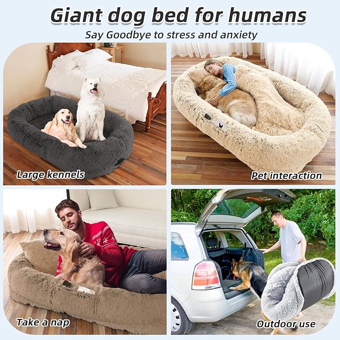 Human Dog Bed, Large Dog Beds for Humans Size Fits You and Pets, Washable Faux - Image 6
