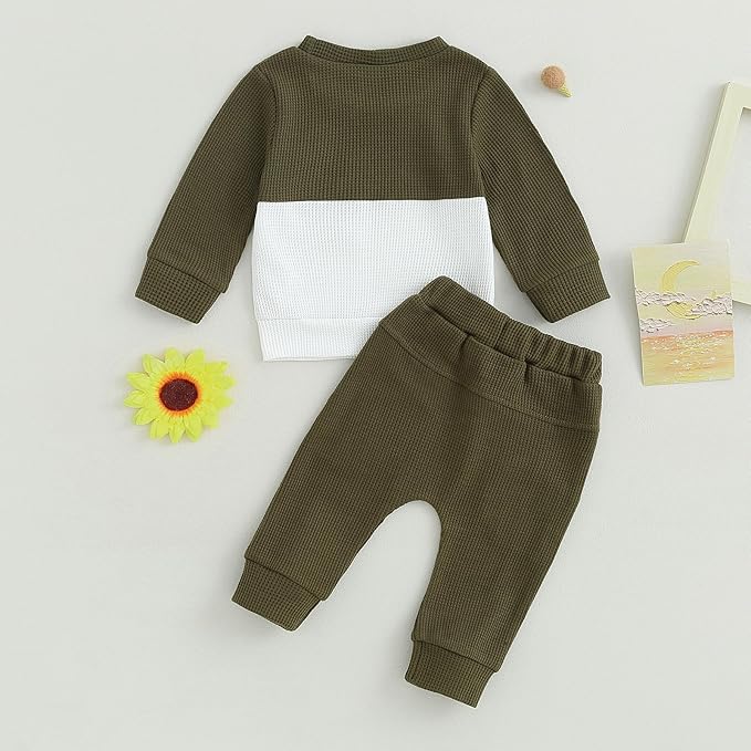Toddler Baby Boy Fall Clothes Waffle Contrast Color Sweatshirt Pants Sets Infant Winter Outfits 6 12 18 24 Months