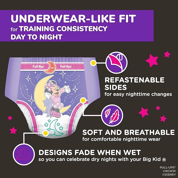 Pull-Ups Girls' Night-Time Potty Training Pants, Size 4T-5T Overnight Training Underwear (38-50 lbs), 52 Ct