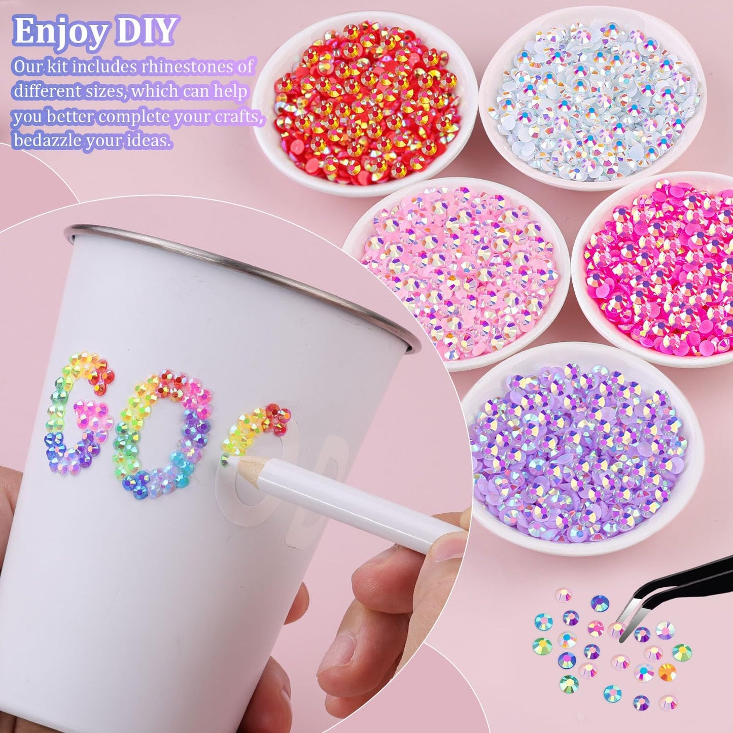 2 Boxes Jelly Rhinestones for Bedazzling, 36600Pcs 3mm & 4mm Multicolor Flatback Resin Gems for Crafting, Bedazzler Kit with 2Pcs 10ml B7000 Jewelry Glue for DIY Crafts Book Fabric Decor Nail Art