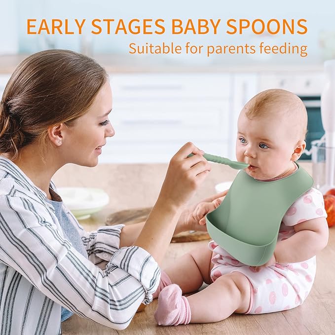 ME.FAN Silicone Baby Feeding Spoons 6 Pack First Stage Infant Spoons - Baby Utensils Soft Training Spoon Self Feeding - Chew Spoon Set for Babies and Toddlers Bright