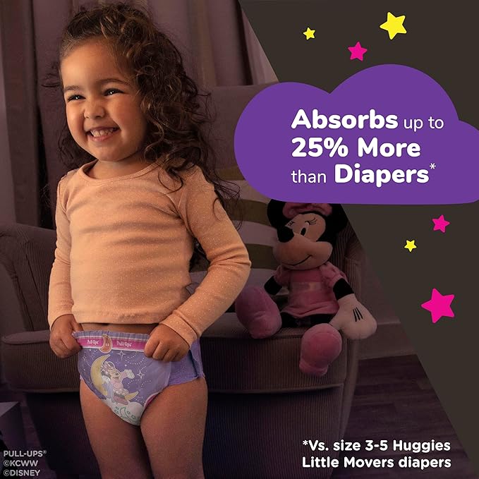 Pull-Ups Girls' Nighttime Potty Training Pants, Training Underwear, 2T-3T (16-34 lbs), 68 Ct, Packaging May Vary
