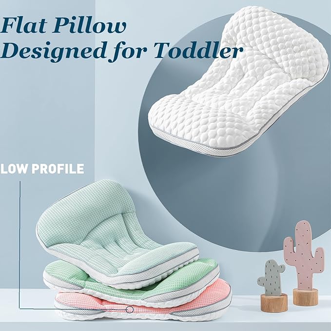 Reidio Toddler Pillows Double Sided Cooling Fabric & Breathable Mesh Kids Pillow Dual Heights Ergonomic Design Advanced Hose Filler Machine Washable (Blue Green, H1)
