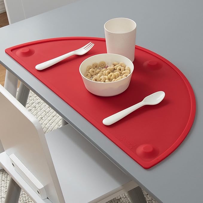 GASARÉ, Extra Large 20 x 11 Inches, Silicone Placemats for Dining Table, Suction Cups, Raised Edges, Non-Slip, Food Grade, BPA Free, Dishwasher Safe, Red