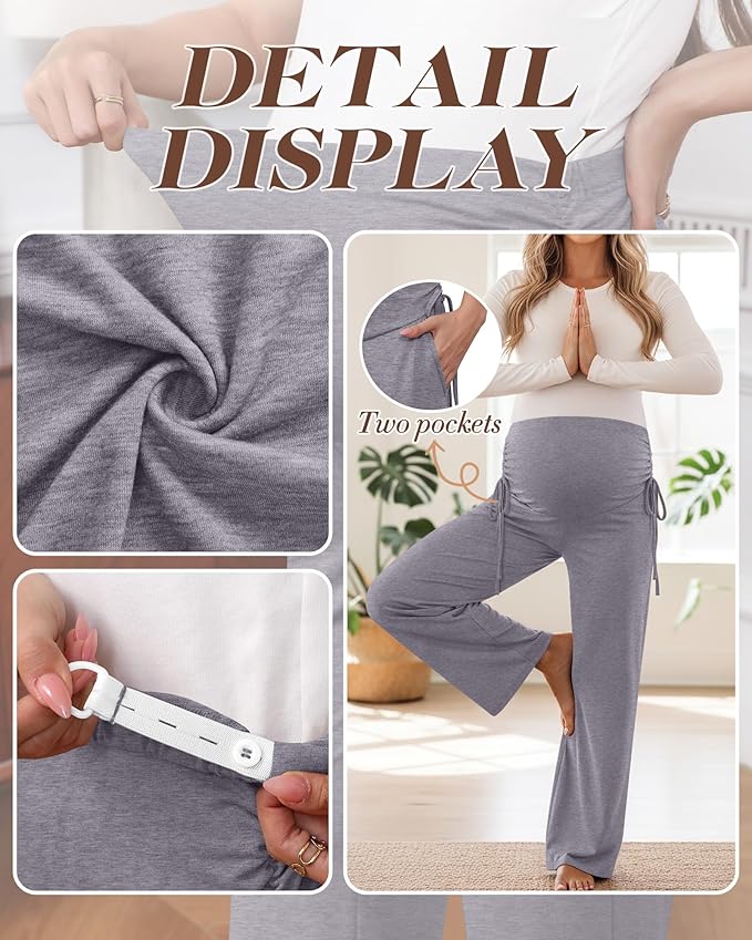 Neer 3 Pack Women's Maternity Pants Over The Belly Loose Pregnancy Pants Stretchy Lounge Wide Leg Trousers with Pockets