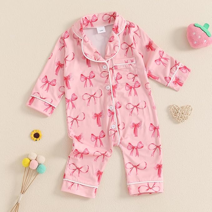 Balaflyie Baby Girl Button Down Pajamas Romper One-Piece Jumpsuit Long Sleeve Sleeper Infant Sleepwear