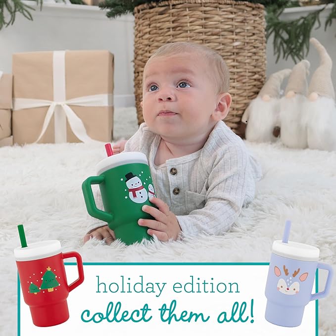 Infantino My 1st Tumbler, Silicone Sippy Cup with Straw & Handle, Spill-Resistant Baby Cup for On-the-Go, BPA-Free Transition Bottle, Snowman