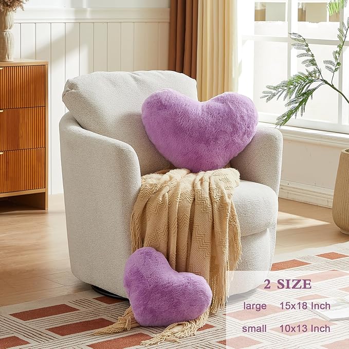 EastTree Heart Shaped Pillow, Purple Ultra Soft Extra-Large Fluffy Love Throw, Women Girls Living Room Decor Gift 15x18 Inch