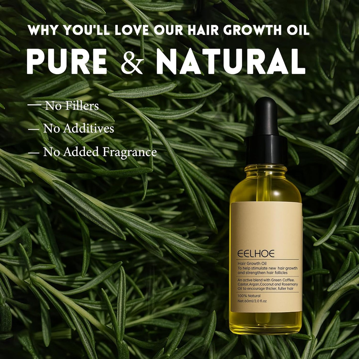 Rosemary Oil for Hair Growth - 100% Organic Pure Natural Rosemary Hair Oil for Dry, Damaged, Thin Hair, Split Ends & Dry Scalp Care for Hair Strengthening, Thickening & Growing, 2 Fl Oz