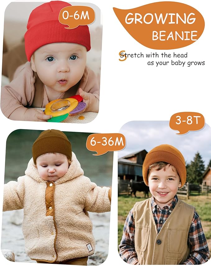 ROYBENS 100% Cotton Baby Beanie Cute Toddler Winter Hat Boys Girls Kids Soft Warm Knit Cuffed Caps Beanies for 0-8 Years