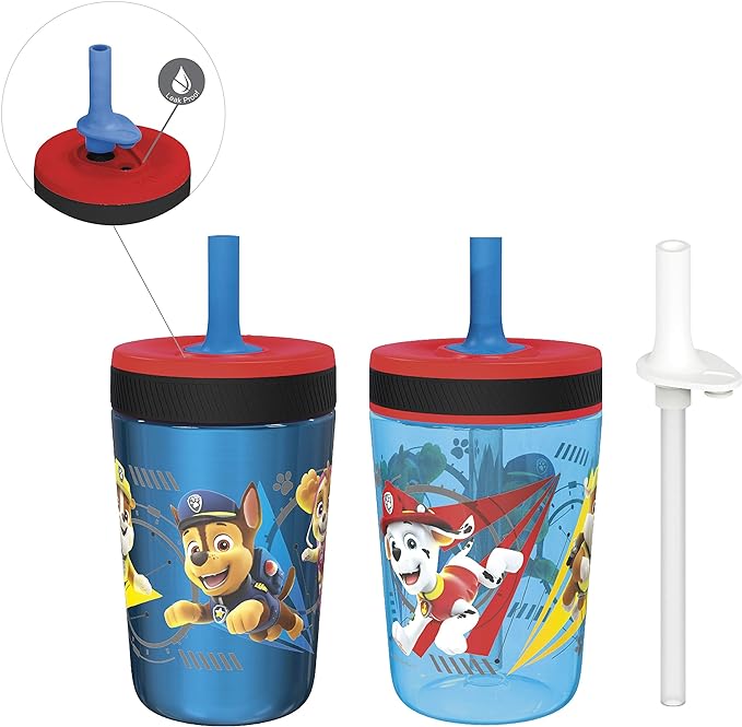 Zak Designs PAW Patrol Kelso Tumbler Set, Leak-Proof Screw-On Lid with Straw, Bundle for Kids Includes Plastic and Stainless Steel Cups with Additional Sipper (Paw Patrol- 3pc)