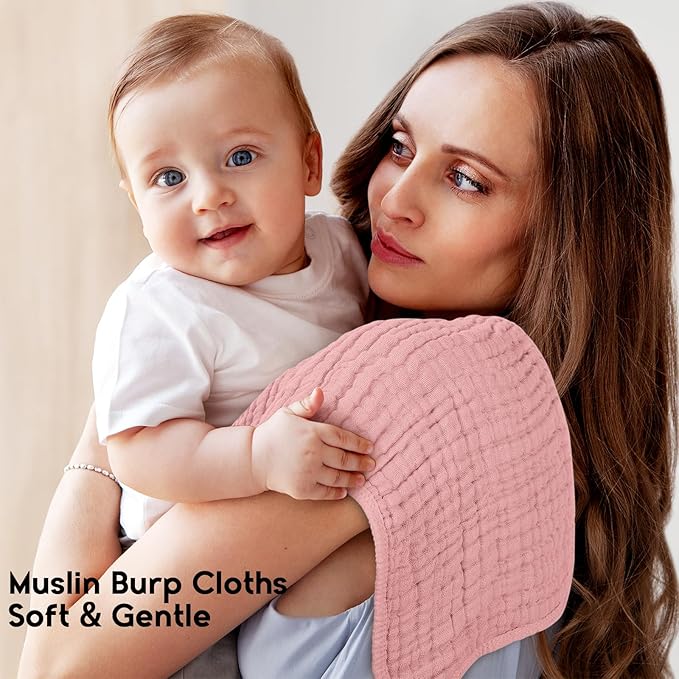 Muslin Burp Cloths for Baby 100% Cotton Burping Cloths for Boys Girls Large 20''X10'' Extra Soft and Absorbent 12 Pack - Gradient Pink