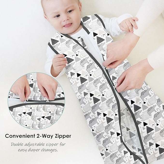 Cute Castle Baby Sleep Sack 0-6 Months - Lightweight 100% Cotton 2-Way Zipper TOG 0.5 Infant Wearable Blanket, Newborn Essentials Toddler Sleep Clothes, 3 Pack(Dark gray, Light gray, Bear)