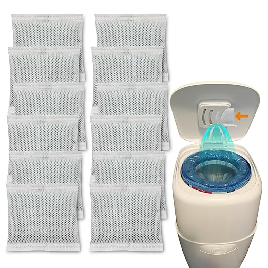 12 Pack Diaper Pail Carbon Filters for Playtex Diaper Genie Complete and Expressions Pail, Charcoal Odor Absorbing Bags for Diaper Genie Diaper Pails with Built-in Odor Controlling Compartment
